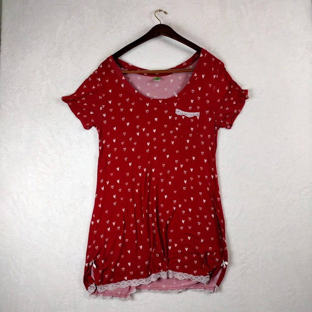 Honeydew Intimates Pajama Set Red White Heart Print Lace Trim Size L